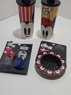 Mickey and Minnie Mouse Tupperware Tumblers, Sink Strainer, Chip Clips